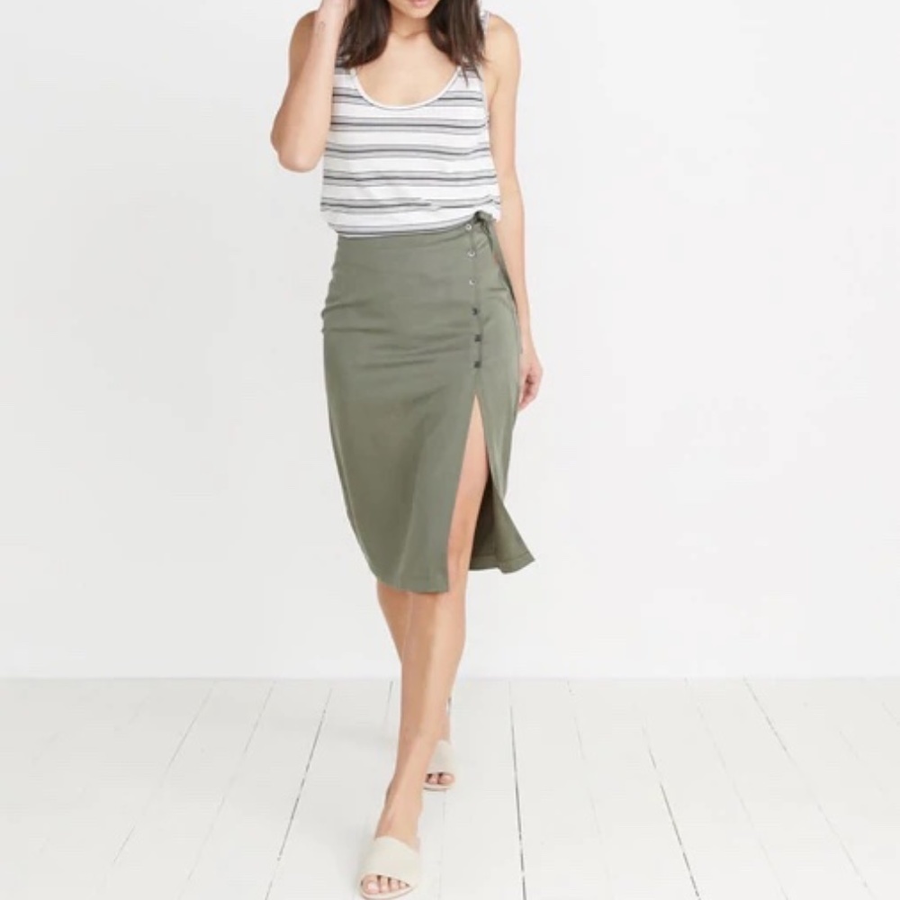 Marine Layer Olive Green Midi Skirt with Side Slit